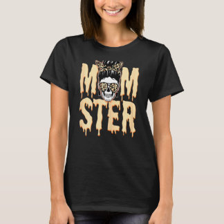 Camiseta Mulheres Momster Skull Mãe Monstro Laranja Leopard