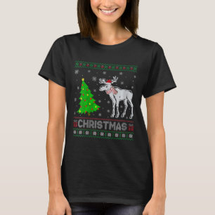 Camiseta Mulheres Moose Xmas Tree Lighting Febre Swe de Nat