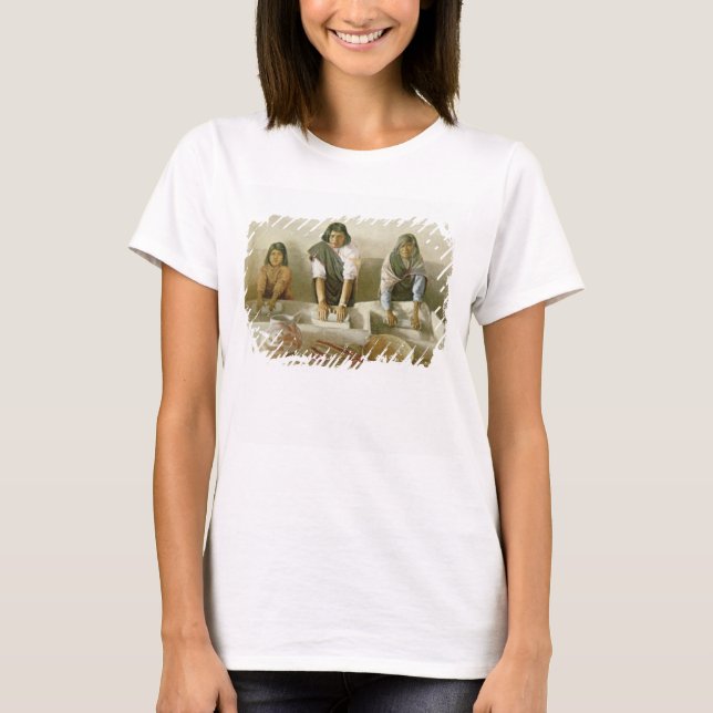 Camiseta Mulheres movendo milho, Pueblo de Laguna, c.1905 ( (Frente)