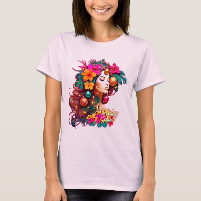 Camiseta Mulheres na moda com Arte Solar Festiva Tropical (Frente)