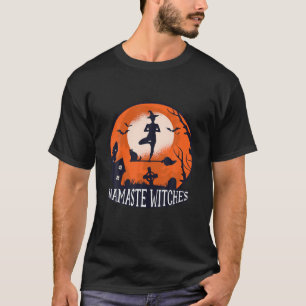 Camiseta Mulheres Namastê Bruxas de Lua Cheia Gato-de-Lua S