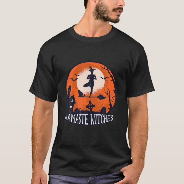 Camiseta Mulheres Namastê Bruxas de Lua Cheia Gato-de-Lua S (Frente)