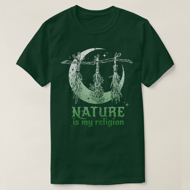 Camiseta Mulheres Natureza é minha religião Bruxaria Dark F (Frente do Design)