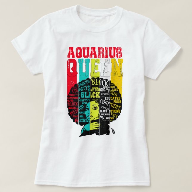 Camiseta Mulheres Negras Dando Presente AQUARIUS Rainha Feb (Frente do Design)