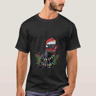 Camiseta Mulheres Negras Luzes de Natal Gato Tarado