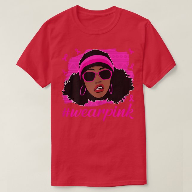 Camiseta Mulheres Negras Vestem cancer rosa e giro (Frente do Design)