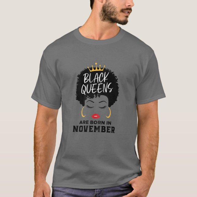 Camiseta Mulheres Negros Queens São Nasceres Em Novembro Fe (Frente)