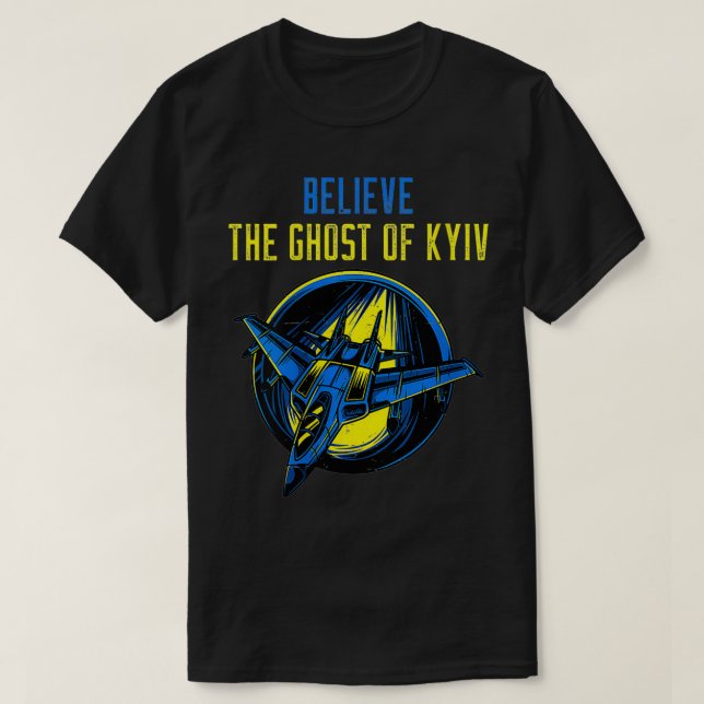 Camiseta Mulheres o fantasma de Kiev acreditam na Ucrânia q (Frente do Design)