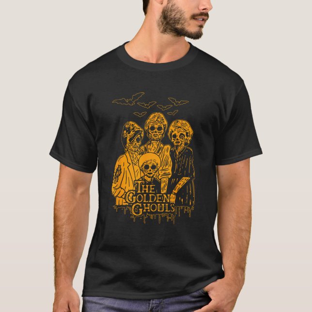 Camiseta Mulheres O Ouro Ghout Skeleton Bat Halloween Cos (Frente)