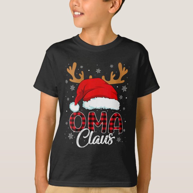 Camiseta Mulheres Oma Claus Santa Hat Reindeer Red Xadrez M (Frente)