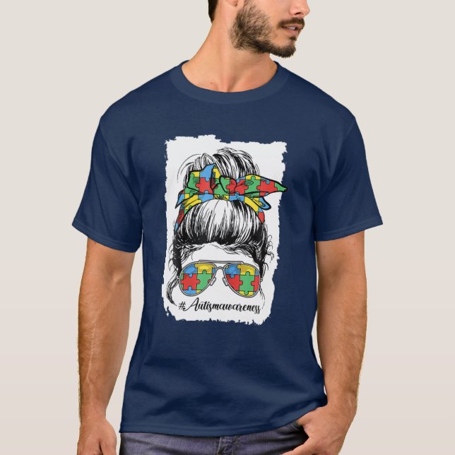 Camiseta Mulheres Orgulhosas Autismo Mãe Quebra-cabeça Moth (Frente)