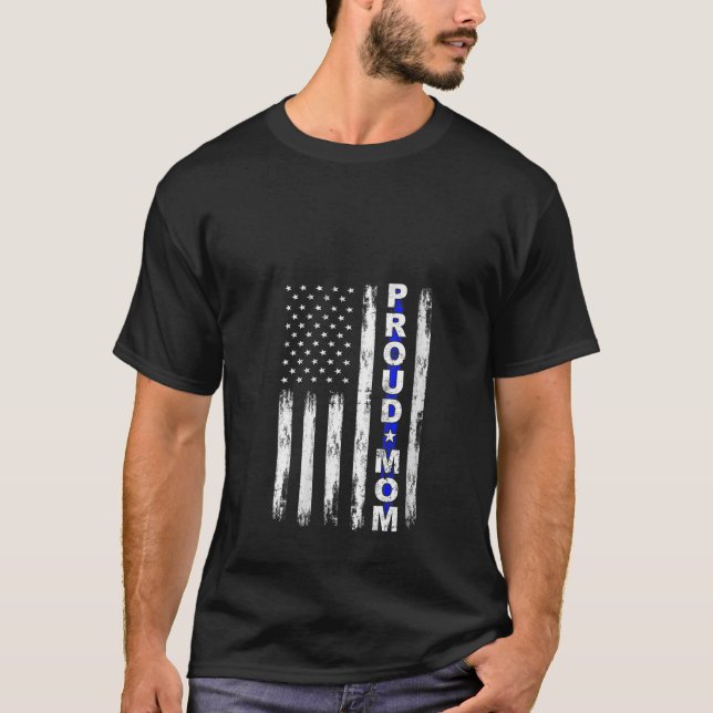 Camiseta Mulheres Orgulhosas Polícia Mãe Linha Azul Thin Am (Frente)
