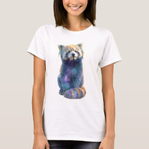 Camiseta Mulheres Panda Vermelho Espaço Nebulosa Galáctica