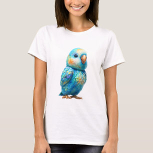 Camiseta Mulheres Papagaio Aquarela Turquesa Vibrante