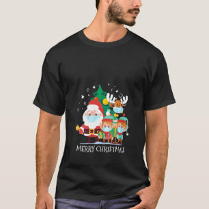 Camiseta Mulheres Papais noeis E Elfos Vestindo Máscara Qua