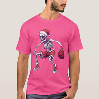 Camiseta Mulheres Papais noeis Skeleton Jogando Basquete - 