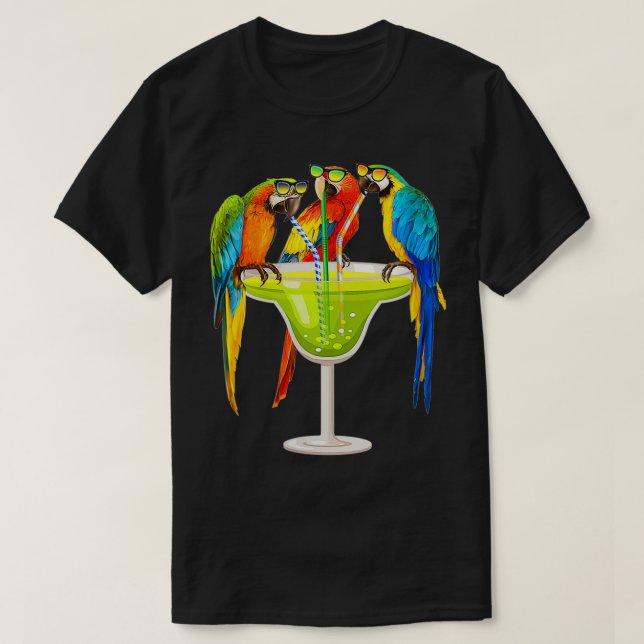 Camiseta Mulheres Parrots Bebendo Margarita Nas Férias De V (Frente do Design)