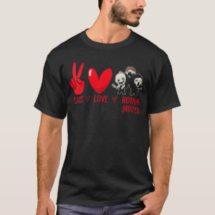 Camiseta Mulheres Paz Amor Filmes de Terror Noite de Filme