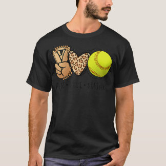Camiseta Mulheres Paz Amor Softball Mães Leopard Imprima Mo