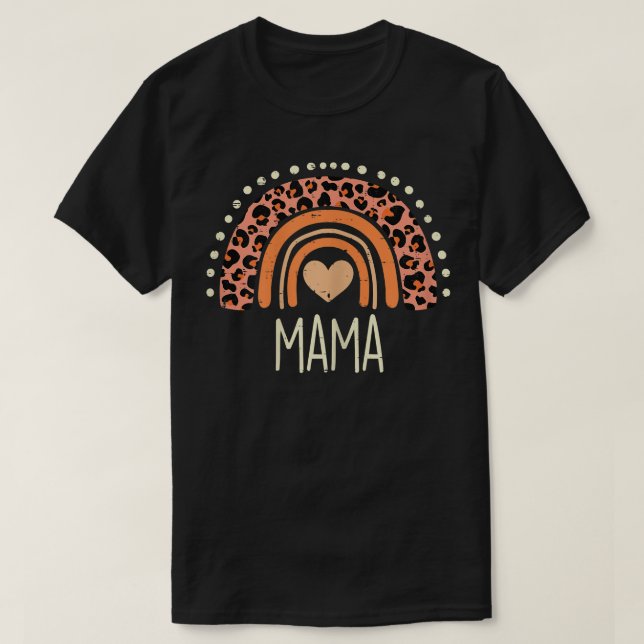 Camiseta Mulheres Pêssego Leopard Boho Rainbow Mama Dia de  (Frente do Design)