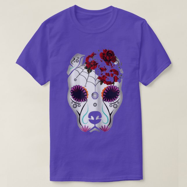 Camiseta Mulheres Pitbull Açúcar Crânio Tatuagem Halloween  (Frente do Design)
