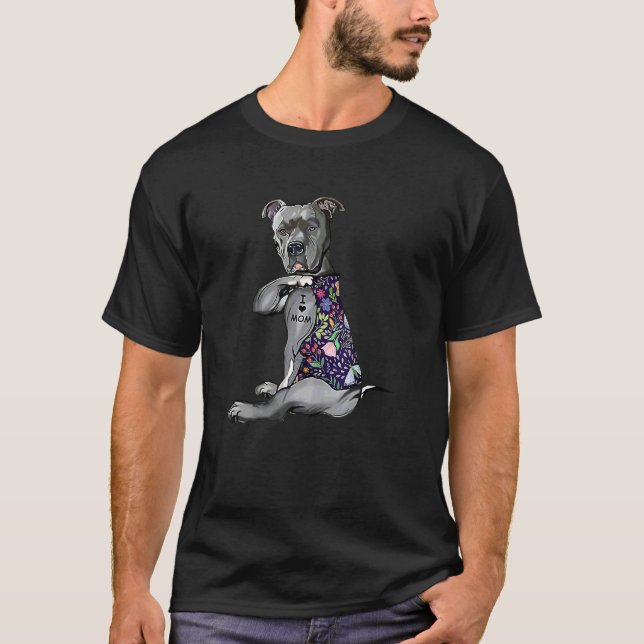 Camiseta Mulheres Pitbull Flor Eu Amo Mãe Tatuagem Pitbull  (Frente)