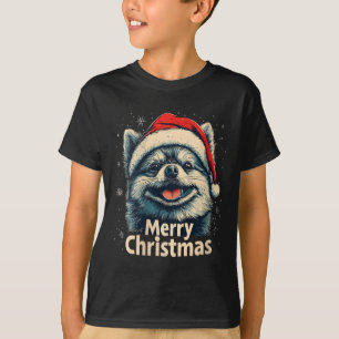 Camiseta Mulheres Pomeranianas Santa Hat Feliz Natal Natal 