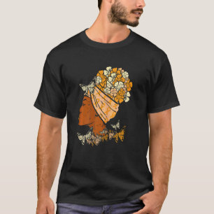 Camiseta Mulheres Preta Borboletas Laranja Fita Leuke