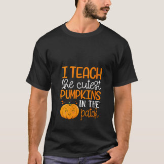 Camiseta Mulheres Professora de Halloween Eu Ensino as Abób