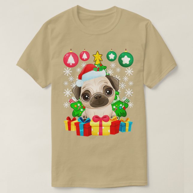Camiseta Mulheres Pug Ornamento de Árvore de Natal Xmas Cac (Frente do Design)