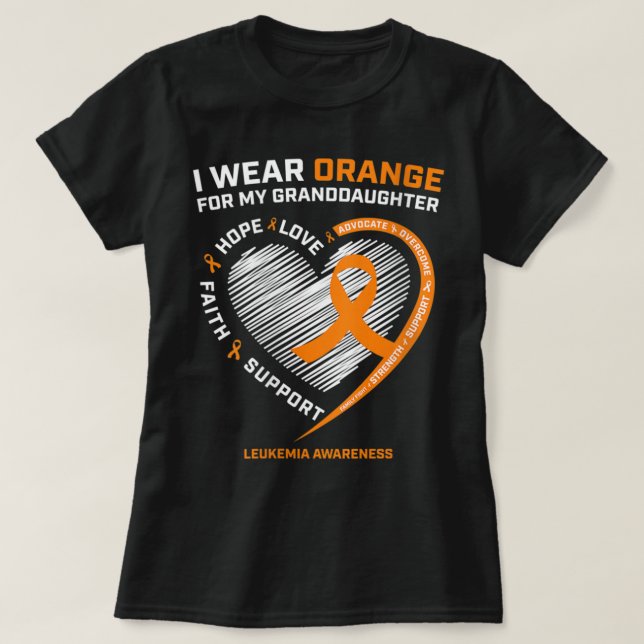 Camiseta Mulheres Que Visto Laranja Para Minha Neta Leucemi (Frente do Design)