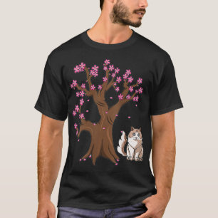 Camiseta Mulheres Ragdoll Cat Mãe Cereja Japonesa Flor