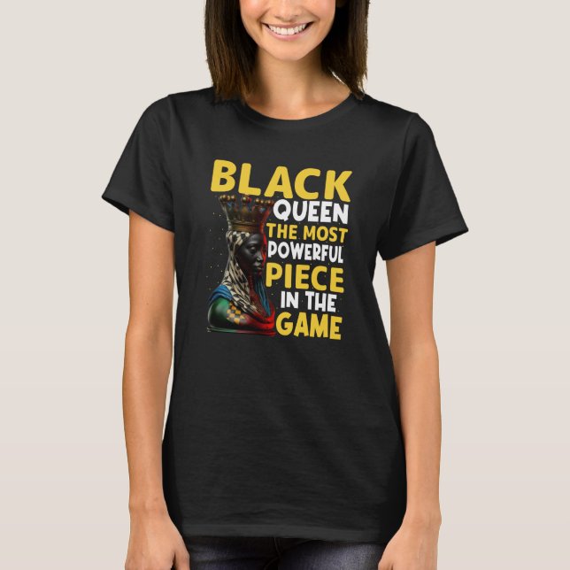 Camiseta Mulheres Rainha Negra Mais Poderosa Ame Xadrez Afr (Frente)