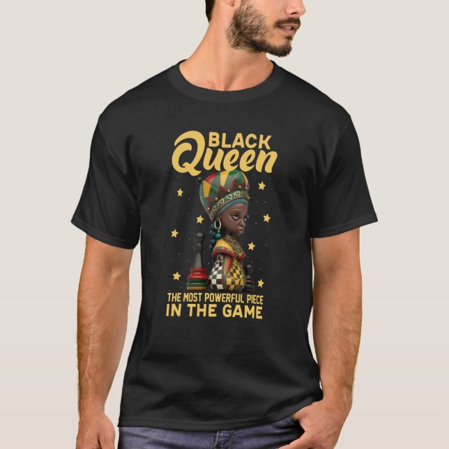 Camiseta Mulheres Rainha Negra Mais Poderosa Ame Xadrez Afr (Frente)