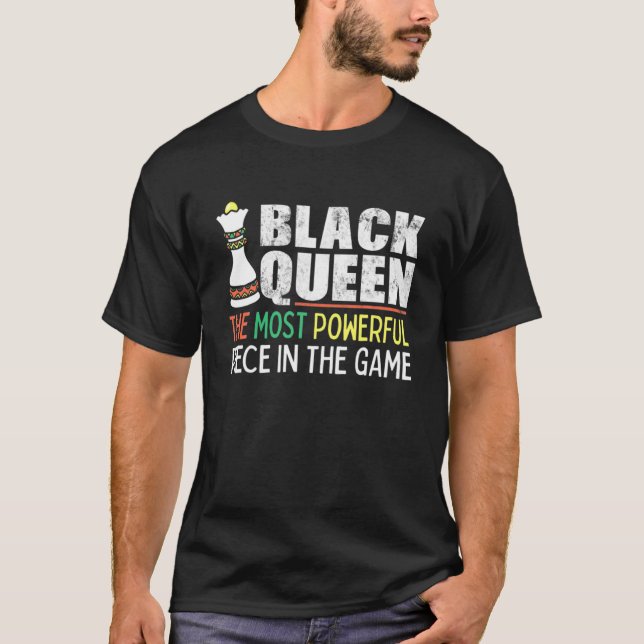 Camiseta Mulheres Rainha Negra Mais Poderosa Ame Xadrez Afr (Frente)