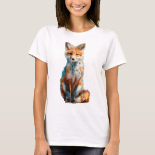 Camiseta Mulheres Raposa Vermelha Abstrata com Salpicos de