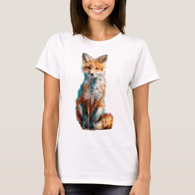 Camiseta Mulheres Raposa Vermelha Abstrata com Salpicos de  (Frente)