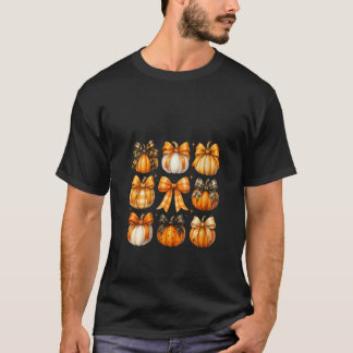 Camiseta Mulheres Retro Abóbora Coquette Laços Outono Dia d