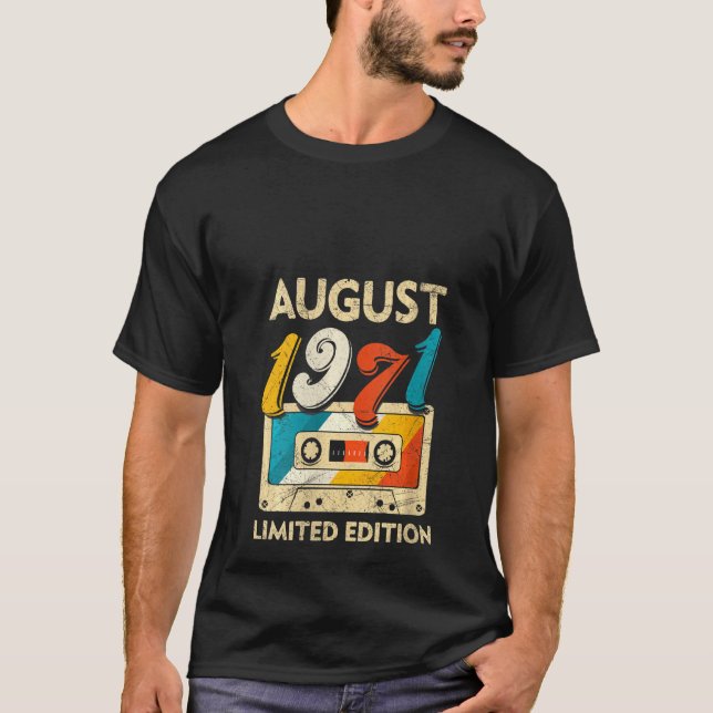 Camiseta Mulheres Retro August 1971 Cassette Tape 50th Birt (Frente)