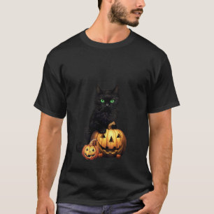 Camiseta Mulheres Retro Black Cat Halloween Pumpkin Figurum