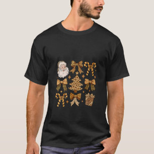 Camiseta Mulheres Retro Leopardo Arco Santa Claus Chri