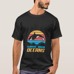 Camiseta Mulheres Retro Salvem Nossos Oceanos Salvem Baleia