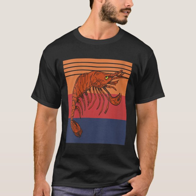 Camiseta Mulheres Retro Shrimp Vibes Funny Marine Seafood H (Frente)