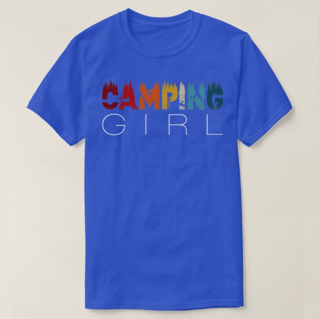 Camiseta Mulheres Retroram Moça De Acampamento Desenhada Ao (Frente do Design)
