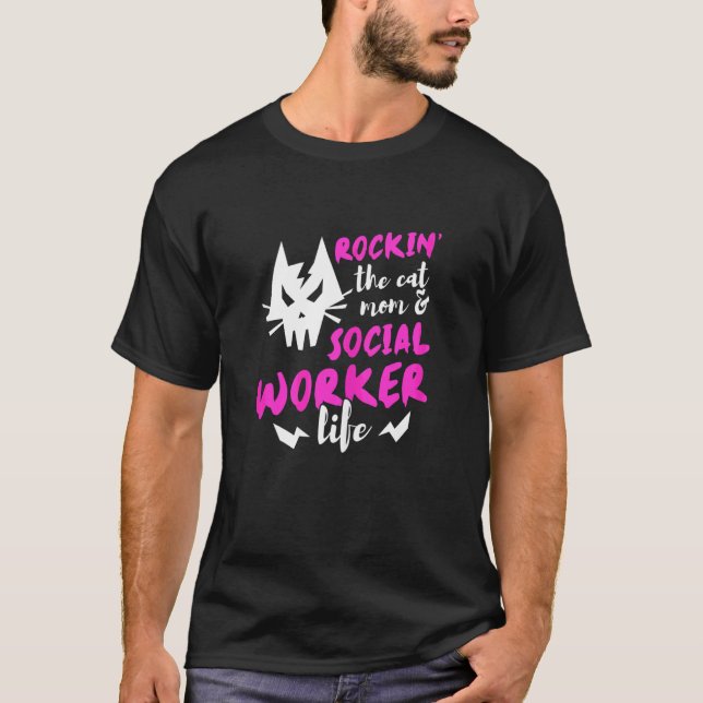 Camiseta Mulheres Rockin 'A Vida de Mãe de Gato e Assistent (Frente)