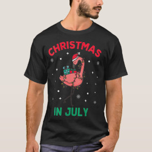 Camiseta Mulheres Rosa Flamingo De Natal Em Julho Santa Hat