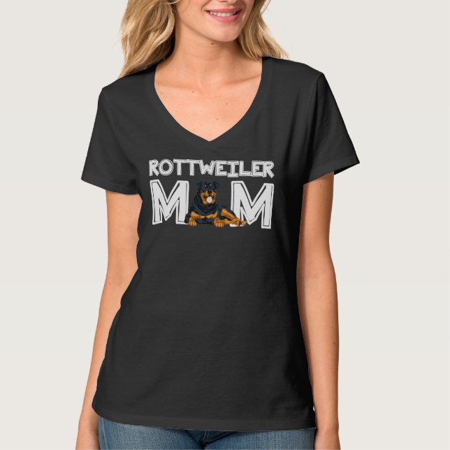 Camiseta Mulheres Rottweiler Mãe Dia da Mãe Rottweiler (Frente)