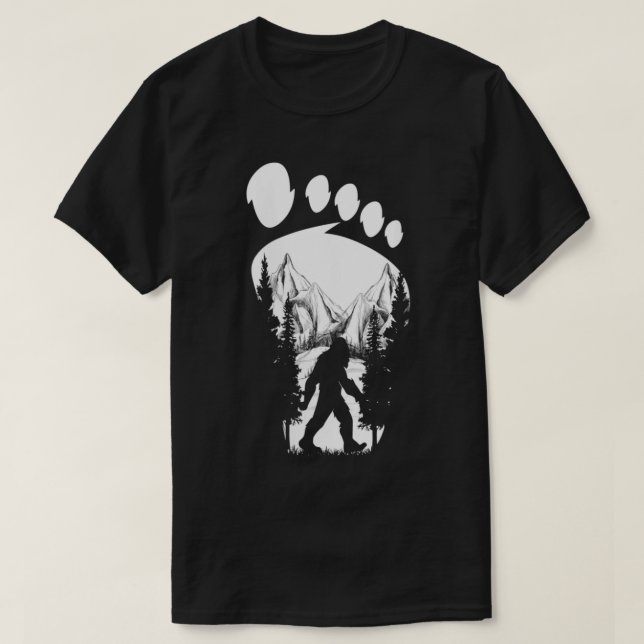 Camiseta Mulheres Sasquatch Ou Pé-Grande Na Pegada Floresta (Frente do Design)