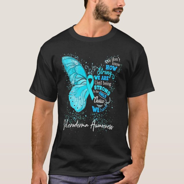Camiseta Mulheres Scleroderma Sensibilização Borboleta Teal (Frente)