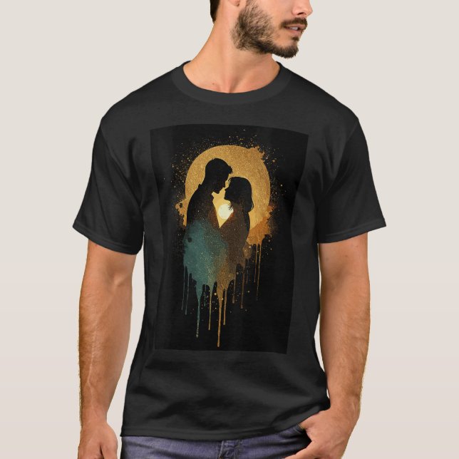 Camiseta Mulheres Silhouette Amantes Beijando Data Juntos B (Frente)